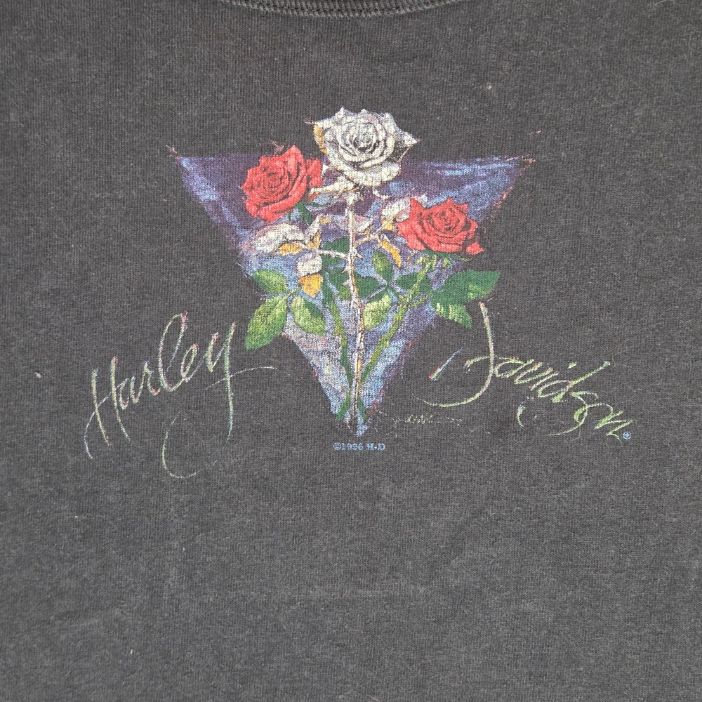 Vintage 1996 Harley Davidson Rose Graphic T Shirt Mens Large Black Biker 90s Tee - Picture 8 of 12
